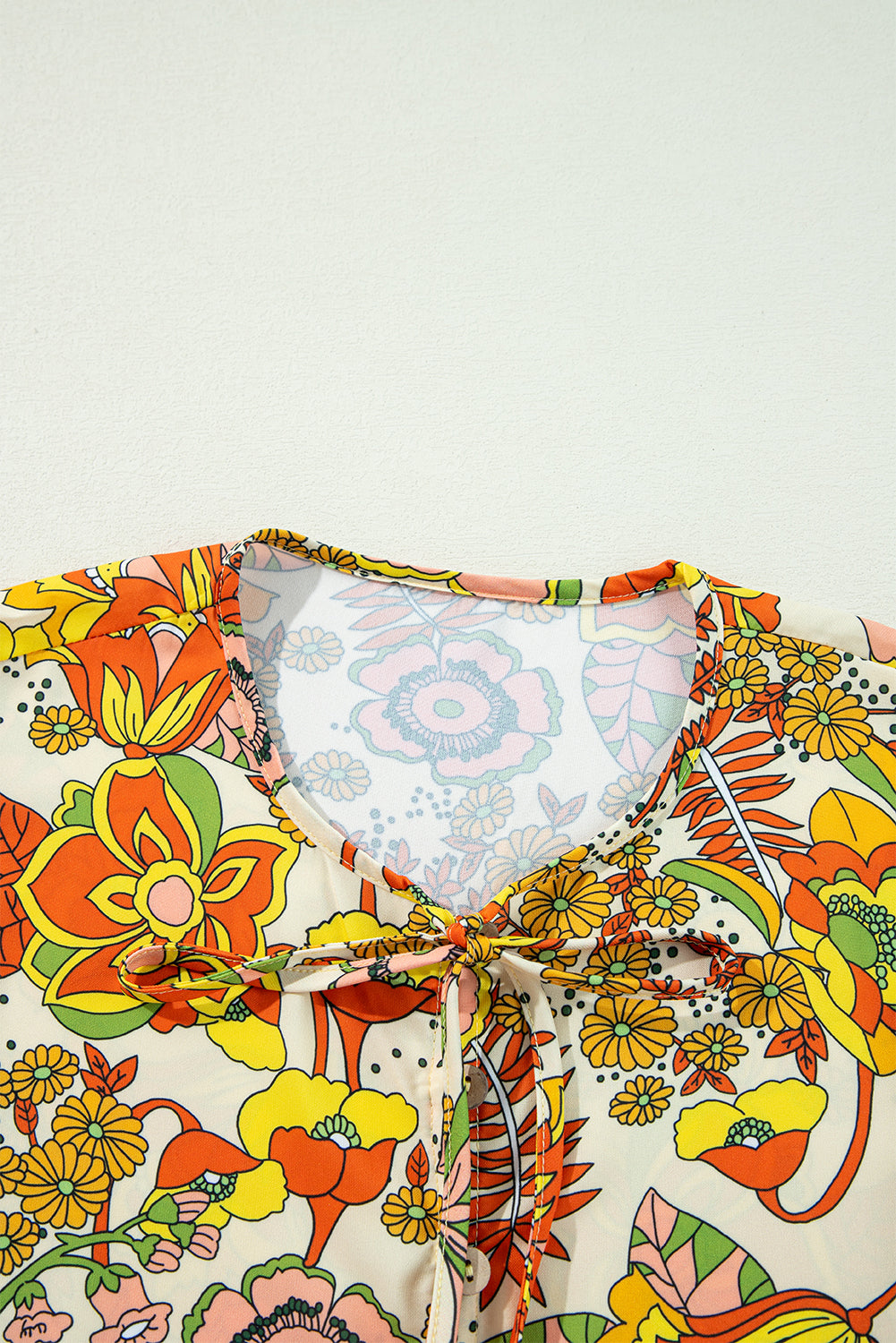Yellow Cream Floral Print V Neck Puff Sleeve Mini Dress Kittybear Krafts