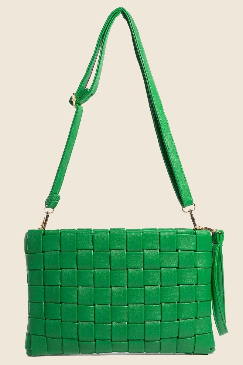 Fame Faux Leather Basket Weave Crossbody Bag Trendsi