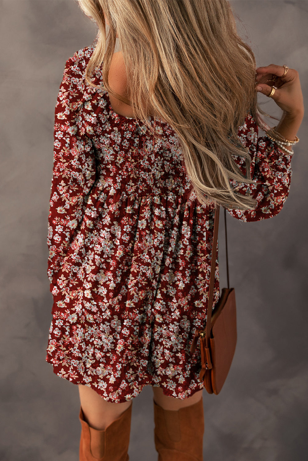 Red Floral Print Sweetheart Neck Shirred Back Mini Dress Kittybear Krafts