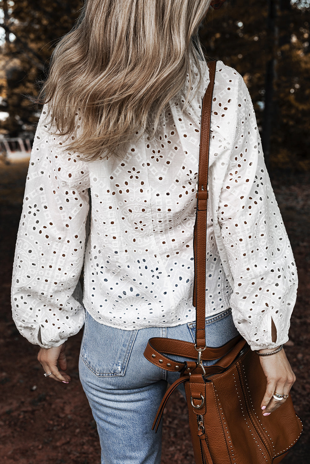 White Eyelet Embroidered Puff Sleeve V Neck Blouse Kittybear Krafts