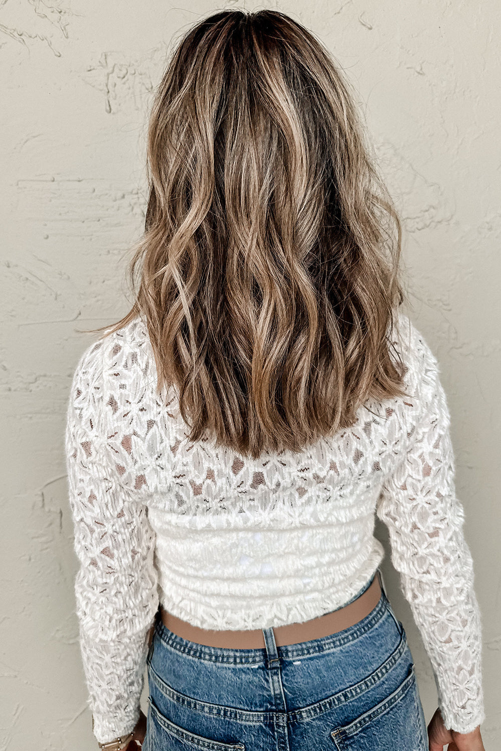White Flower Lace See Through Mock Neck Long Sleeve Top Kittybear Krafts