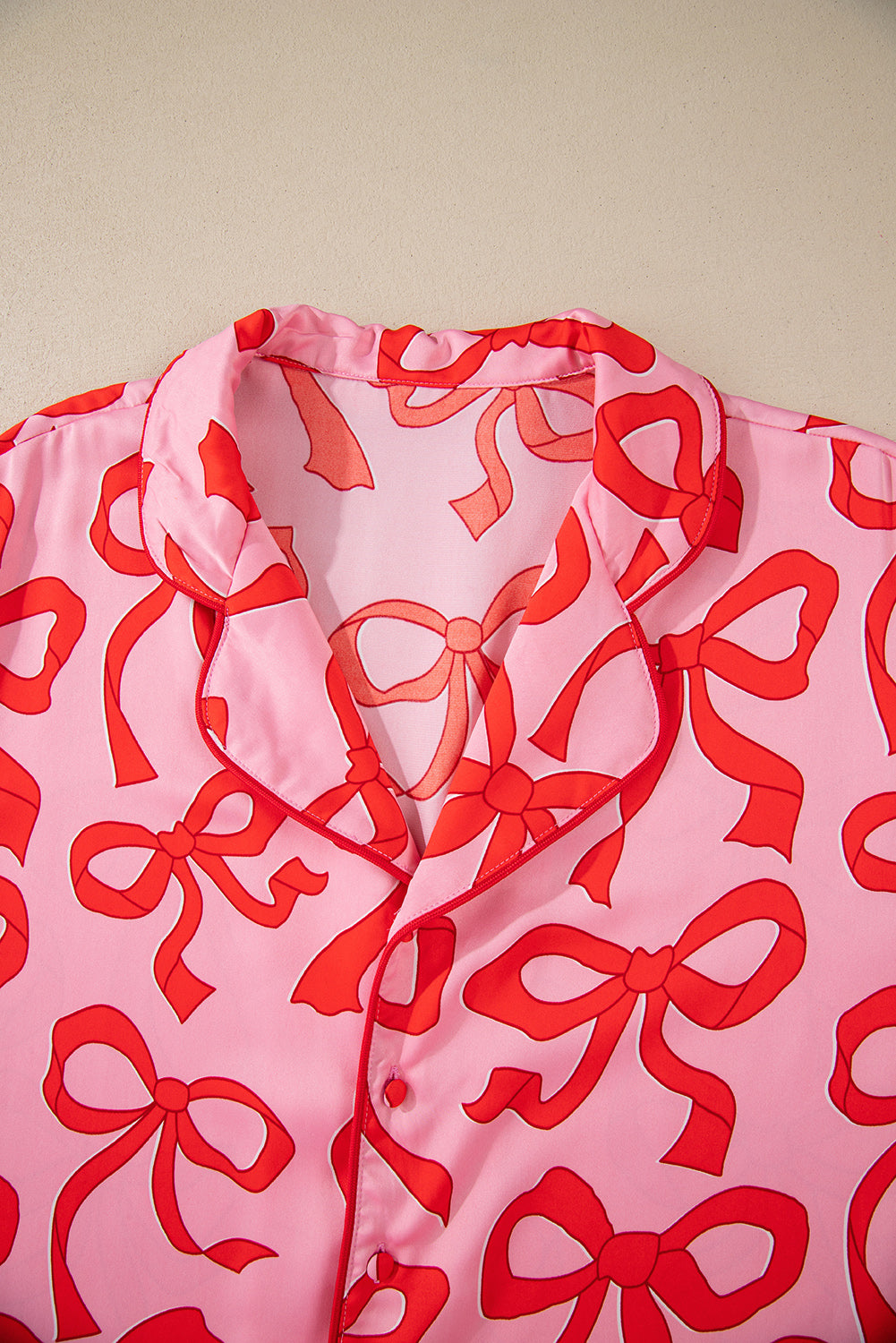 Pink 2pcs Bow Print Shirt Style Long Sleeve Pajama Set Kittybear Krafts