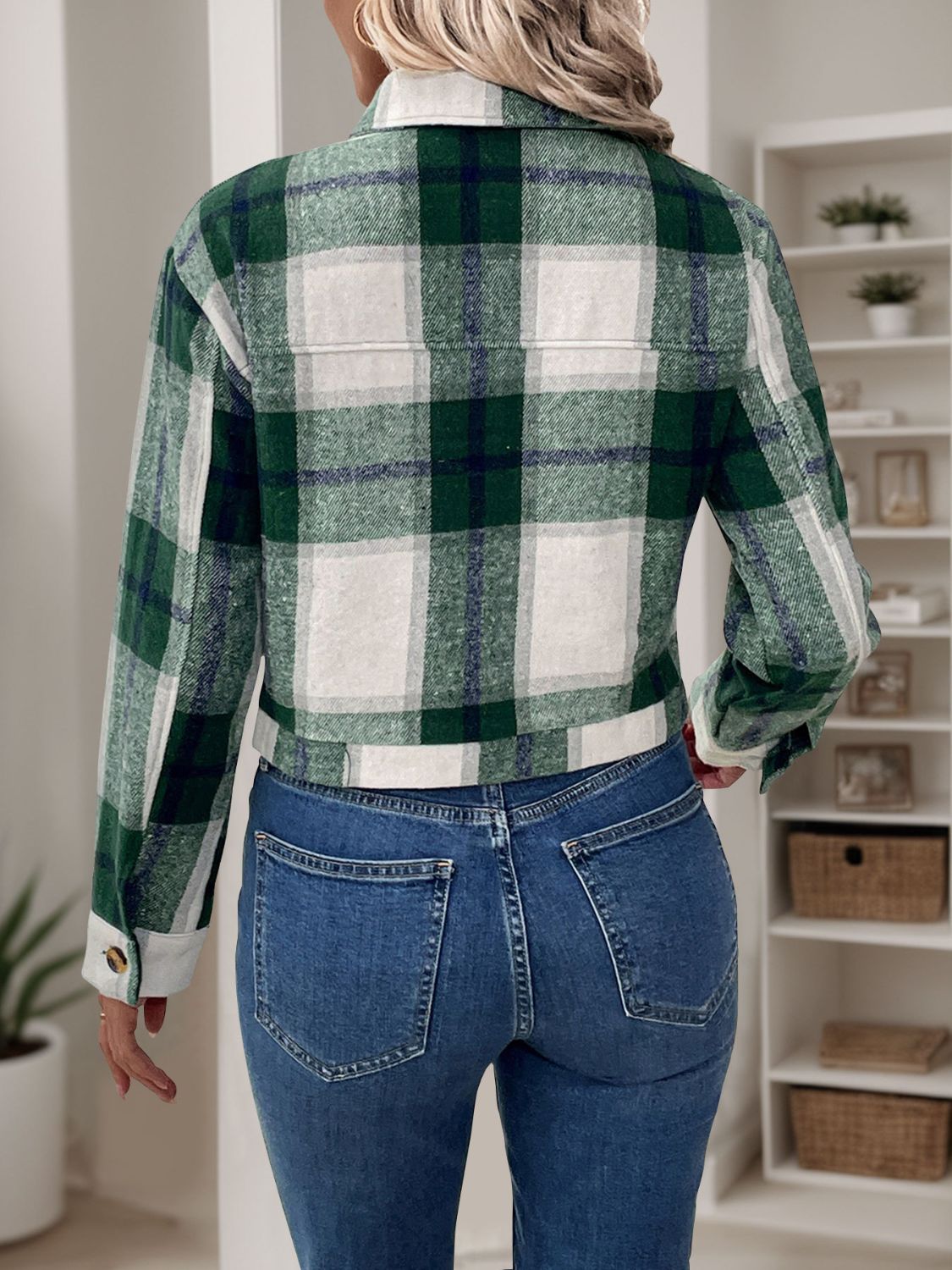 Perfee Color Block Dark Green Button Up Jacket Trendsi