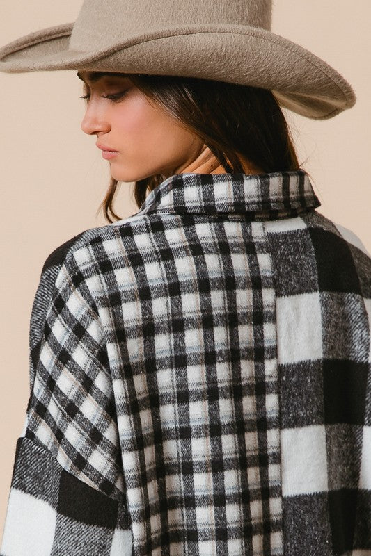BiBi Plaid Fleece Button Down Long Sleeve Shirt Top Trendsi