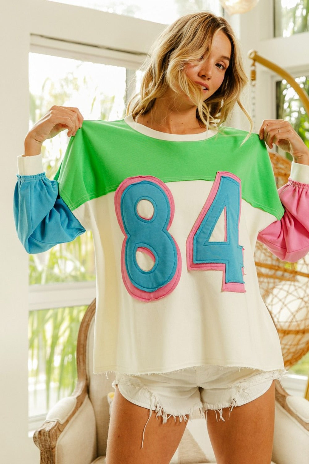BiBi Color Block Patched Long Sleeve Top - Kittybear Krafts