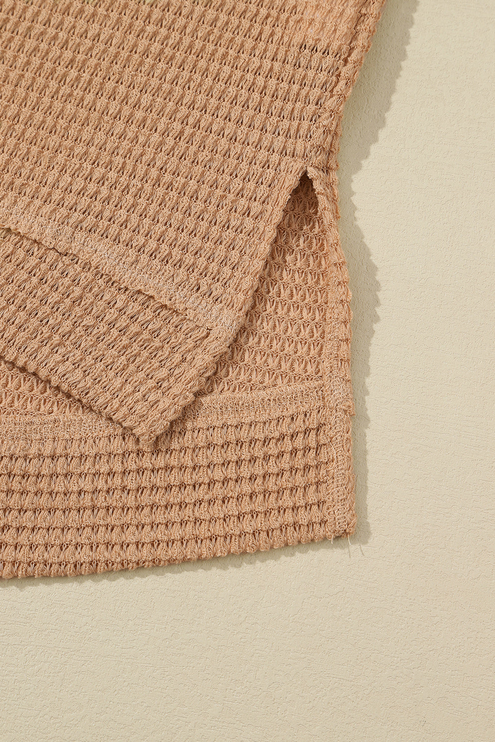 Khaki Waffle Knit High Slits Oversized Top Kittybear Krafts