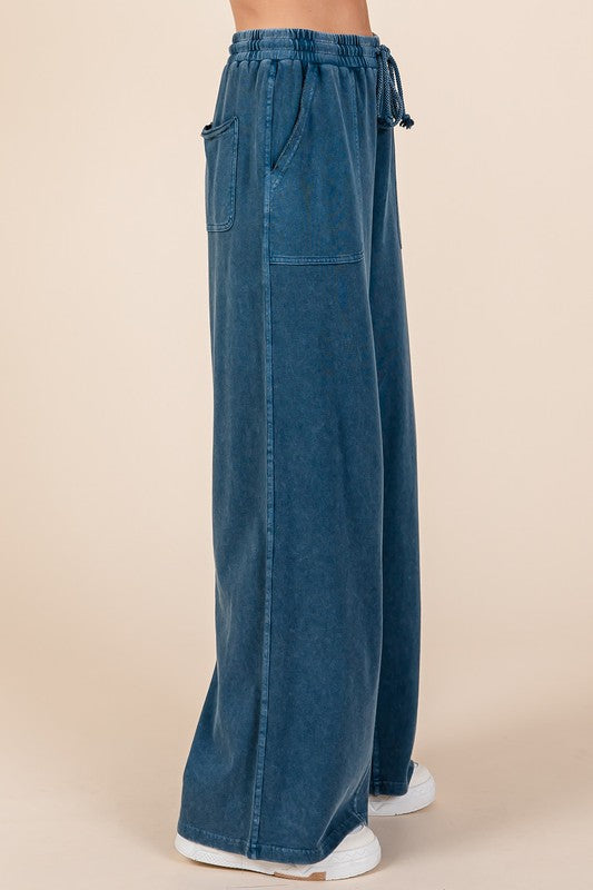 Mittoshop Mineral Wash French Terry Drawstring Wide Leg Pants Trendsi