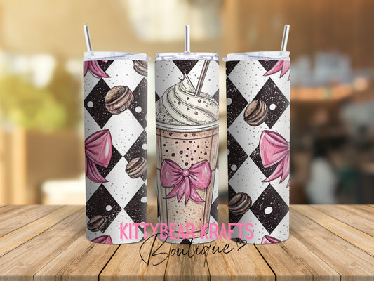 Iced Coffee Checkered Bows 20 oz Stainless Steel Tumbler