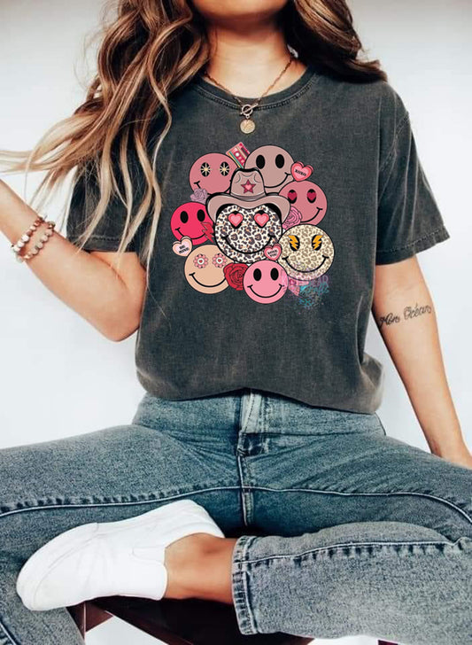 Cowboy Valentine Smile Faces Valentine's Graphic Short Sleeve Tee, Long Sleeve Tee or Crewneck Sweat shirt