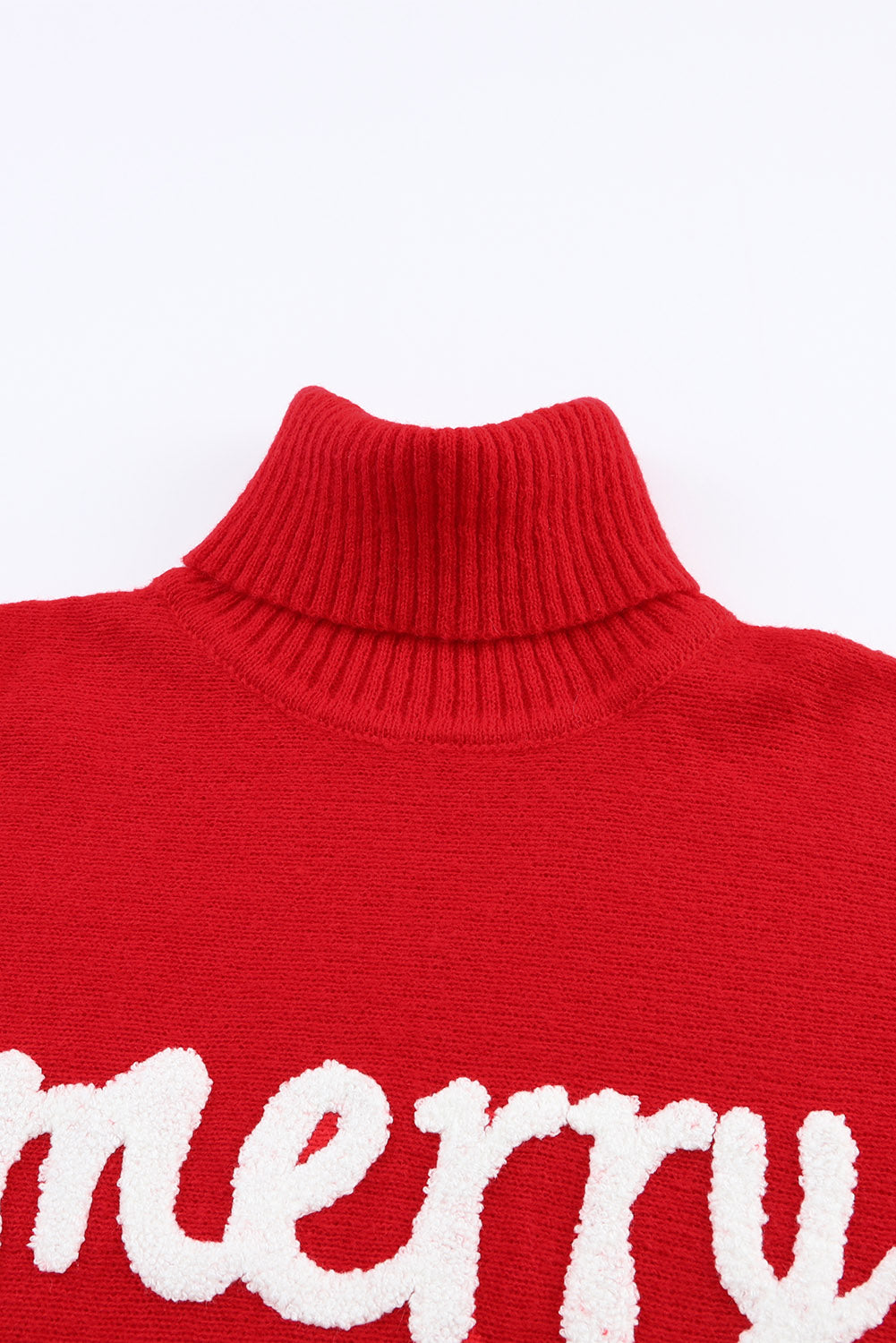 Red Merry Letter Embroidered High Neck Christmas Sweater Kittybear Krafts