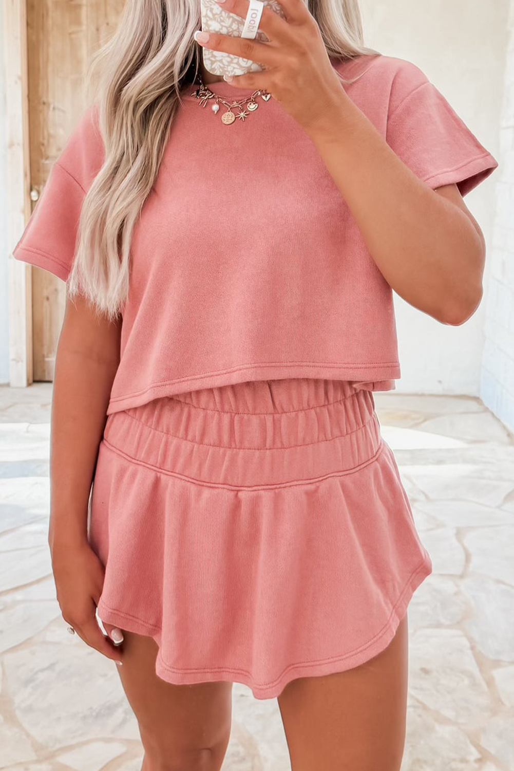 Blossom 2pcs Cropped Tee and Ruffle High Waist Skort Set Kittybear Krafts