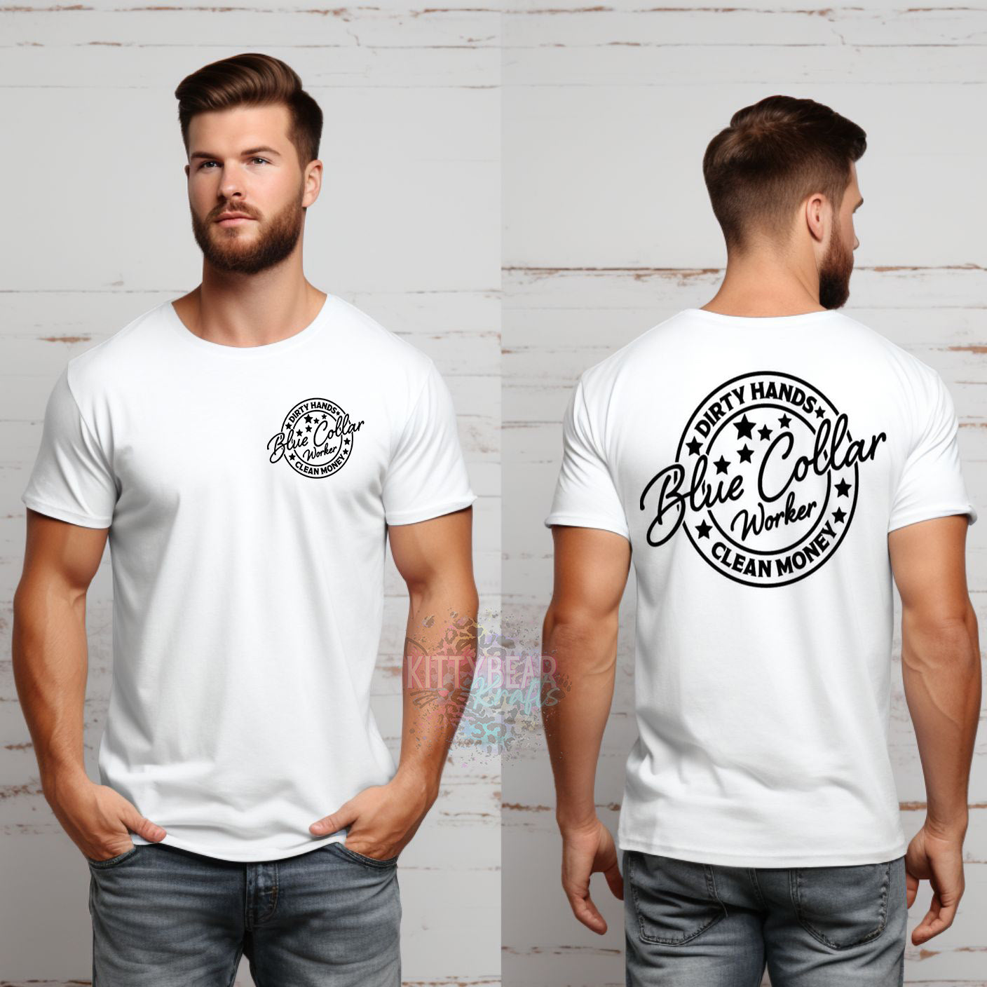Dirty Hands Clean Money Blue Collar Worker Graphic Men's Tee - Kittybear Krafts