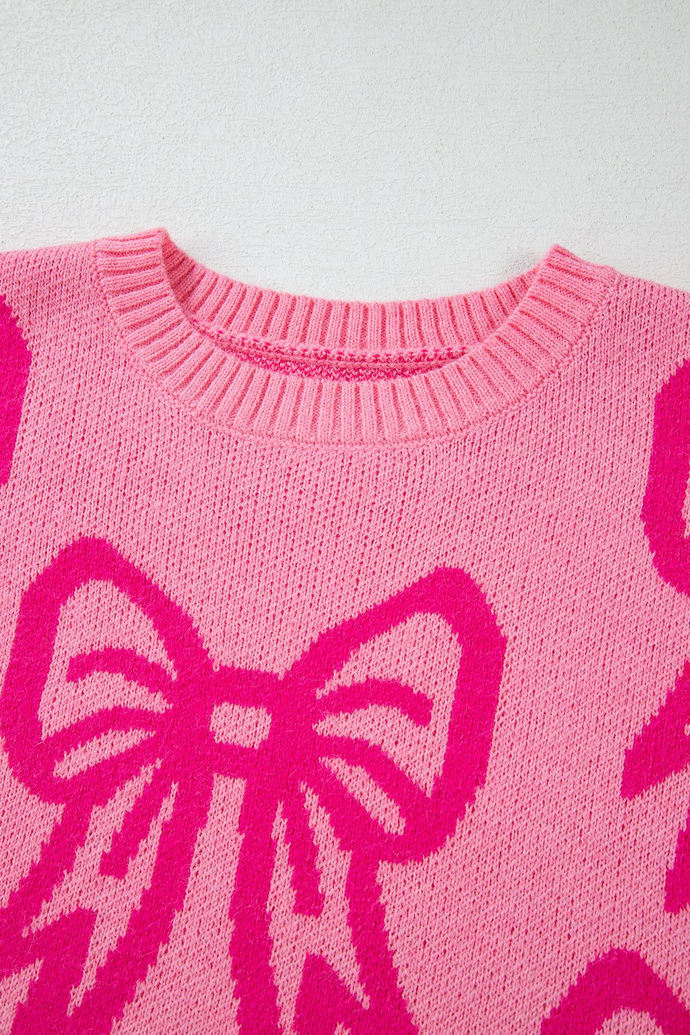 Pink Bow Pattern Drop Shoulder Loose Sweater Kittybear Krafts