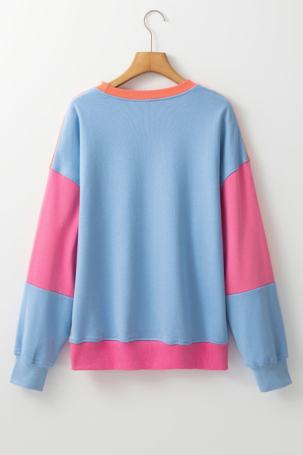 Bright Pink Colorblock Patchwork Drop Shoulder Sweatshirt Kittybear Krafts