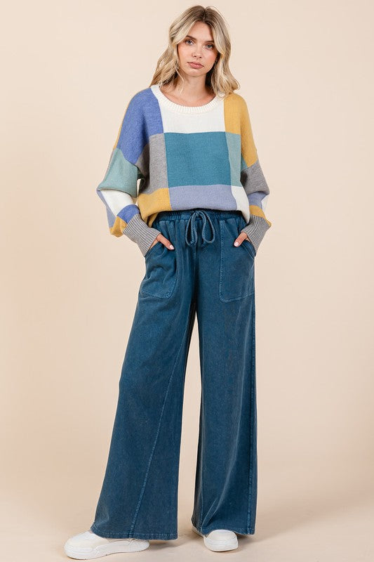 Mittoshop Mineral Wash French Terry Drawstring Wide Leg Pants Trendsi