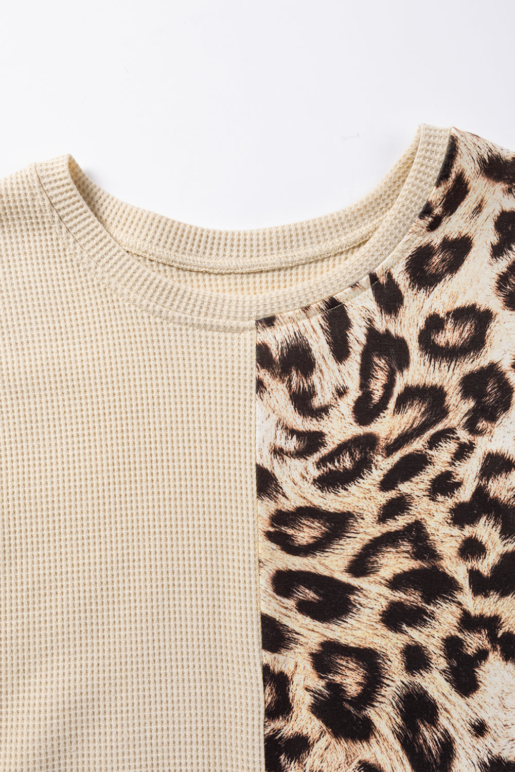 Pale Khaki Leopard Colorblock Waffle Knit Top Kittybear Krafts