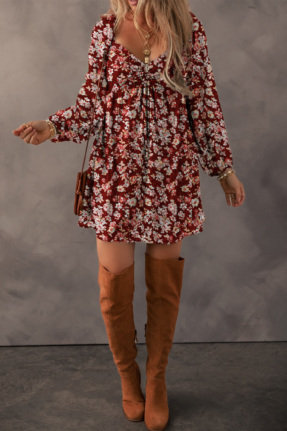 Red Floral Print Sweetheart Neck Shirred Back Mini Dress Kittybear Krafts