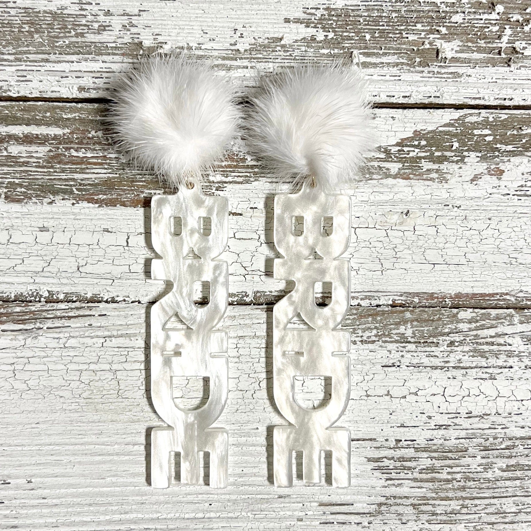 Pom Bride Acrylic Earrings Envy Stylz Boutique
