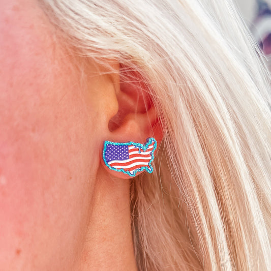 USA Flag 4th of July Glitter Patriotic Stud Earrings Envy Stylz Boutique