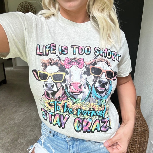 Life Is Too Short Tie Dye Cows Graphic T-Shirt Envy Stylz Boutique