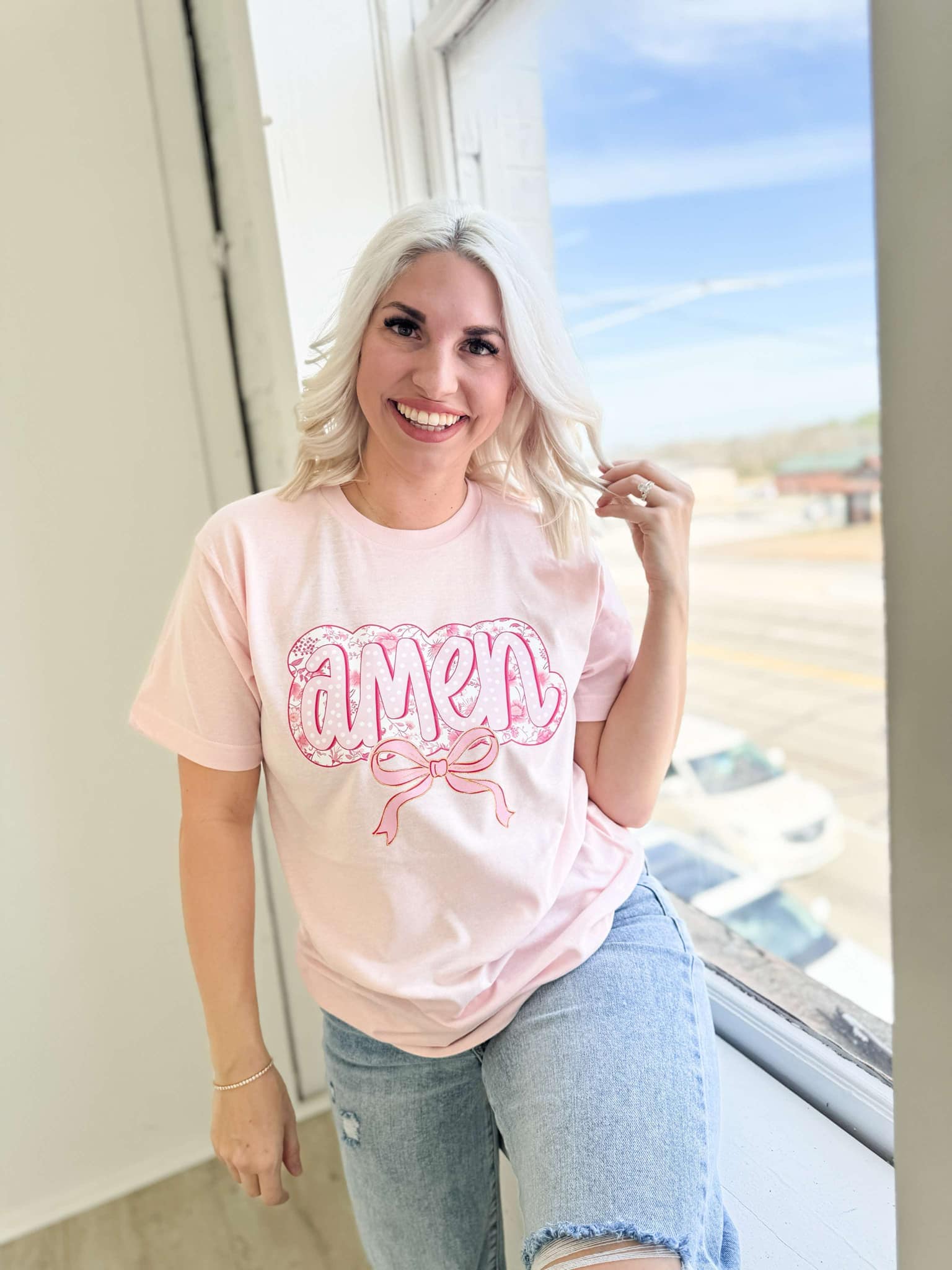 Amen Pink Bow Graphic T-Shirt Envy Stylz Boutique