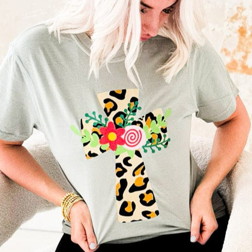 Leopard Cross Graphic Tee T-Shirt Envy Stylz Boutique