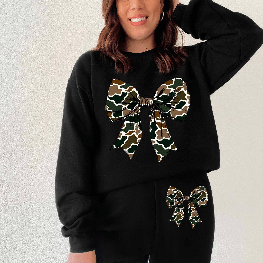 Old School Camo Bow Sweatshirt/Sweatpants Set Envy Stylz Boutique