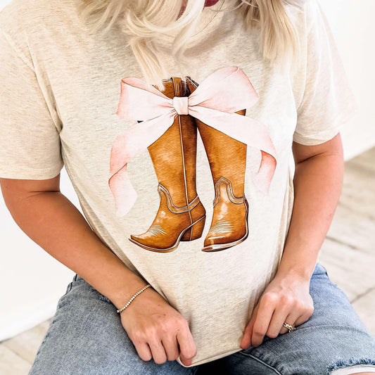 Western Boots & Pink Coquette Bow Graphic T-Shirt Envy Stylz Boutique