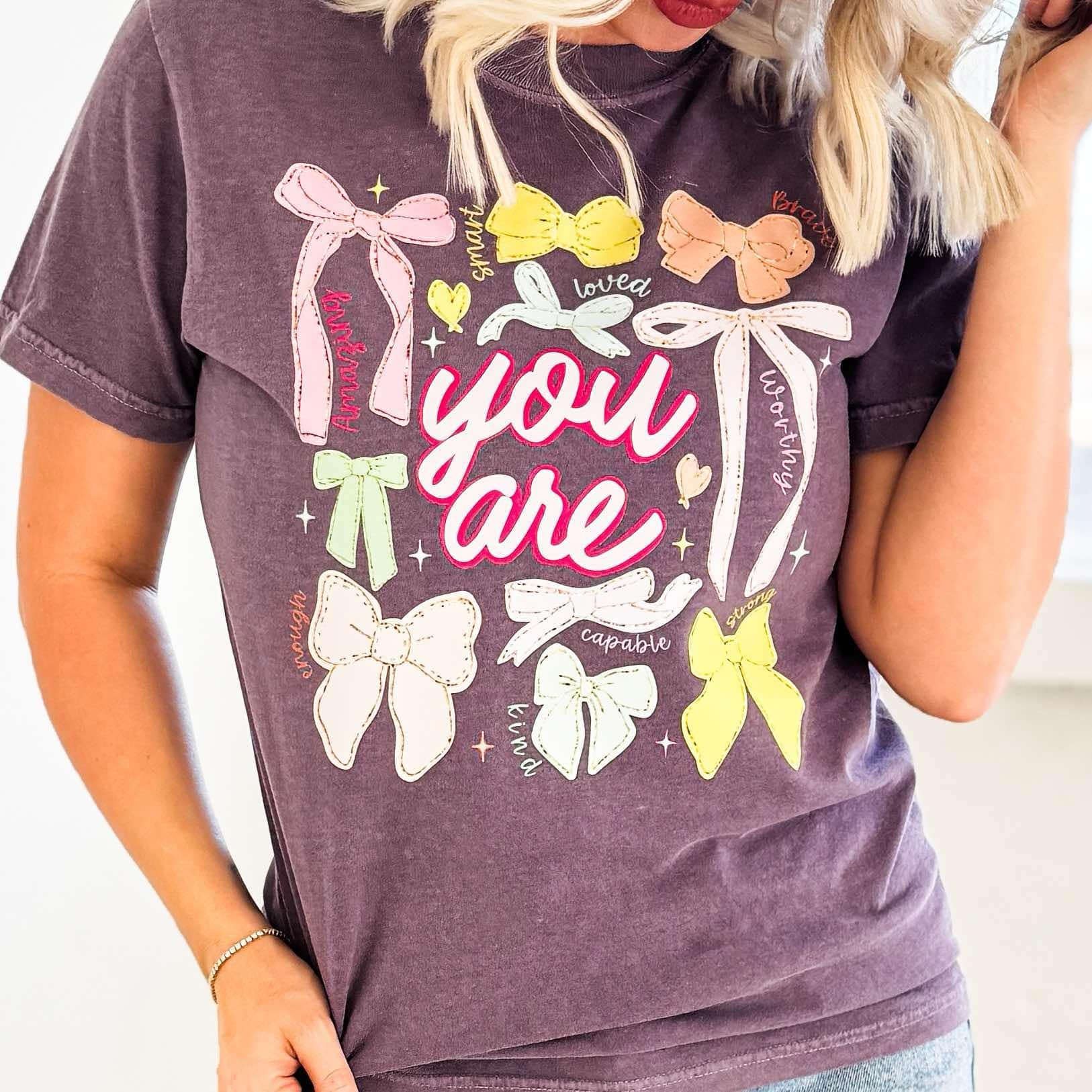 You Are.. Words of Affirmation Colorful Bows Graphic T-Shirt Envy Stylz Boutique