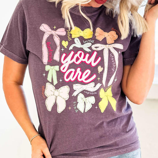 You Are.. Words of Affirmation Colorful Bows Graphic T-Shirt Envy Stylz Boutique