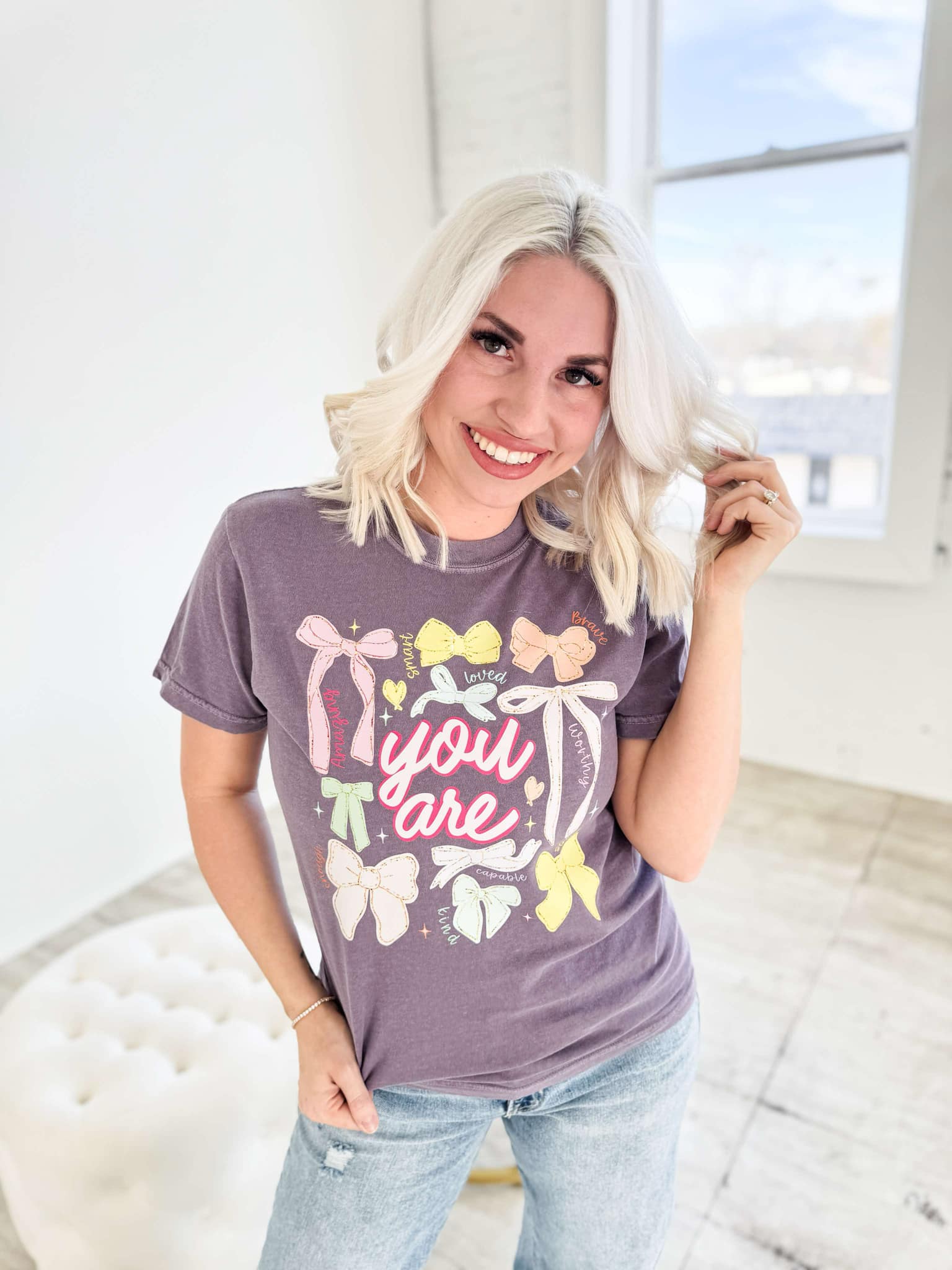 You Are.. Words of Affirmation Colorful Bows Graphic T-Shirt Envy Stylz Boutique