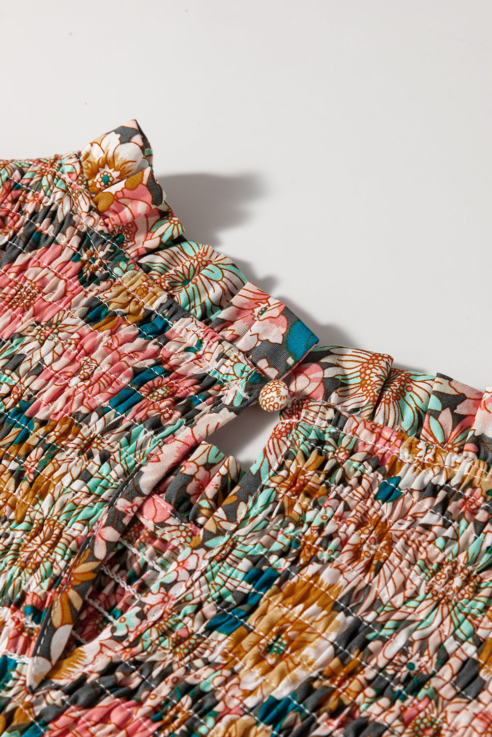 Yellow Floral Print Smocked Bubble Sleeve Ruffled Crop Top Kittybear Krafts