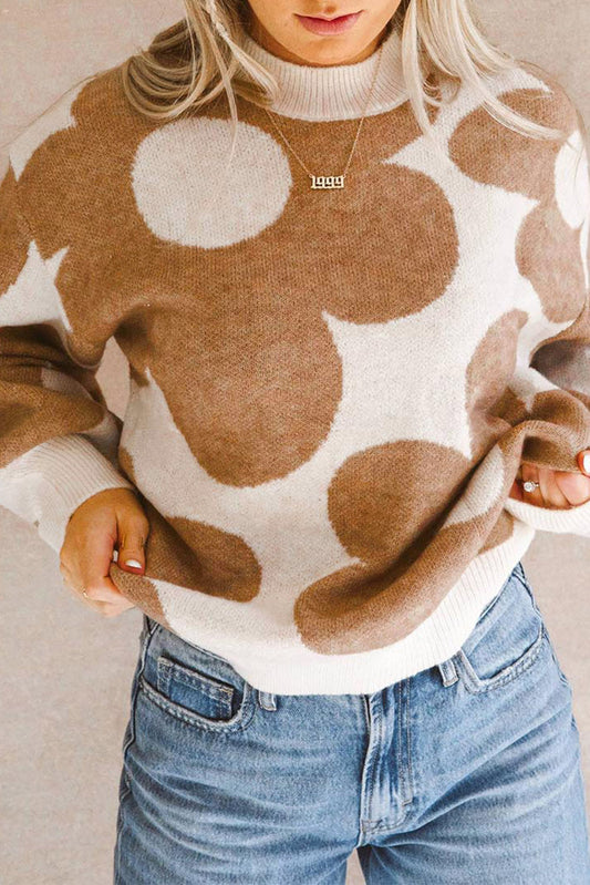 Khaki Big Flower Pattern Drop Shoulder Sweater Kittybear Krafts