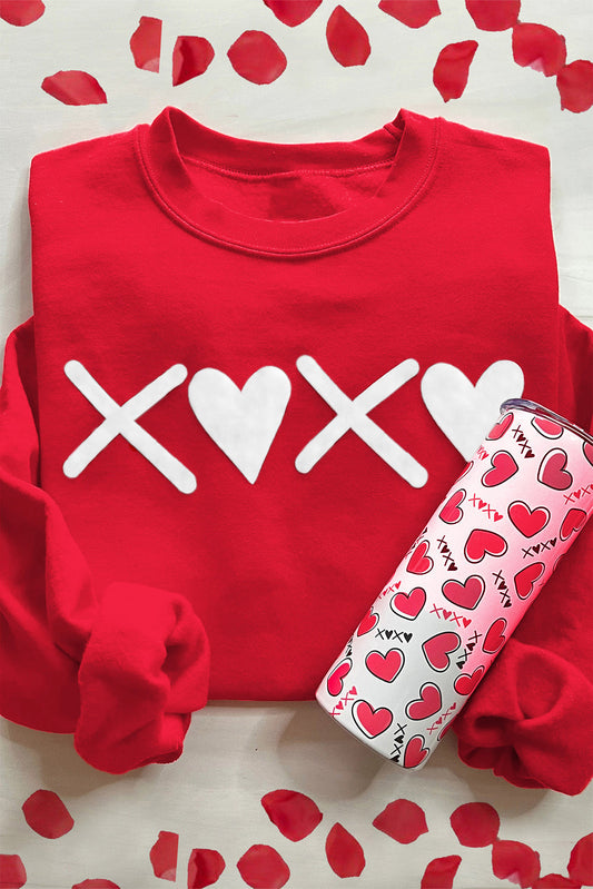 Red Puff XOXO Print Valentines Heart Sweatshirt Kittybear Krafts