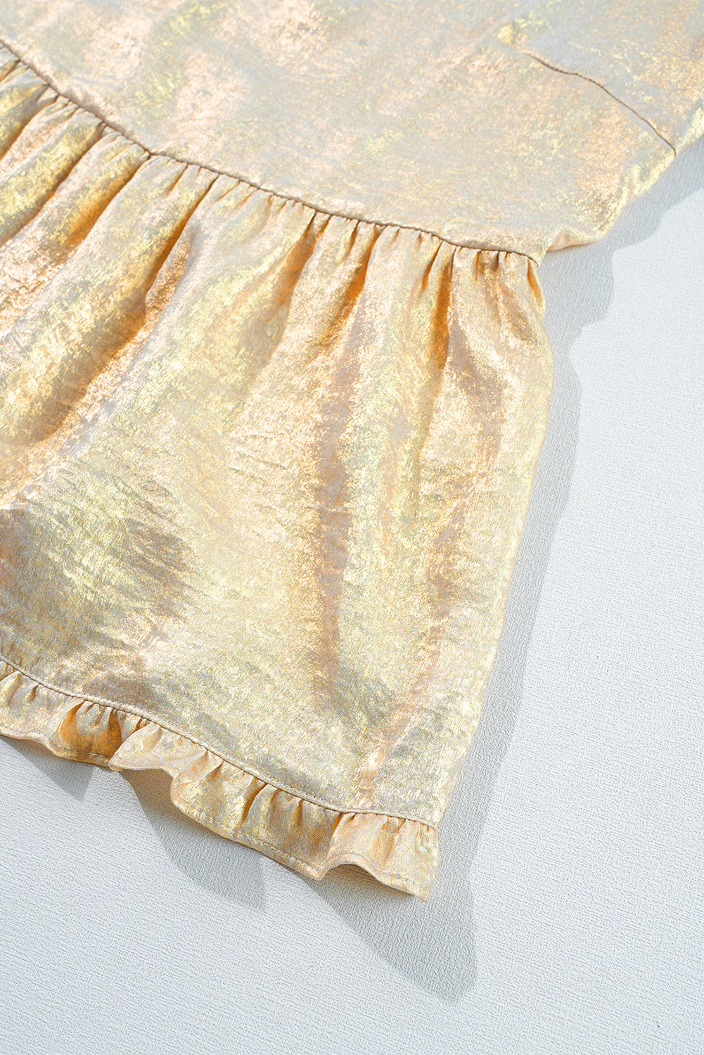 Gold Metallic Frilled V Neck Puff Sleeve Babydoll Blouse Kittybear Krafts