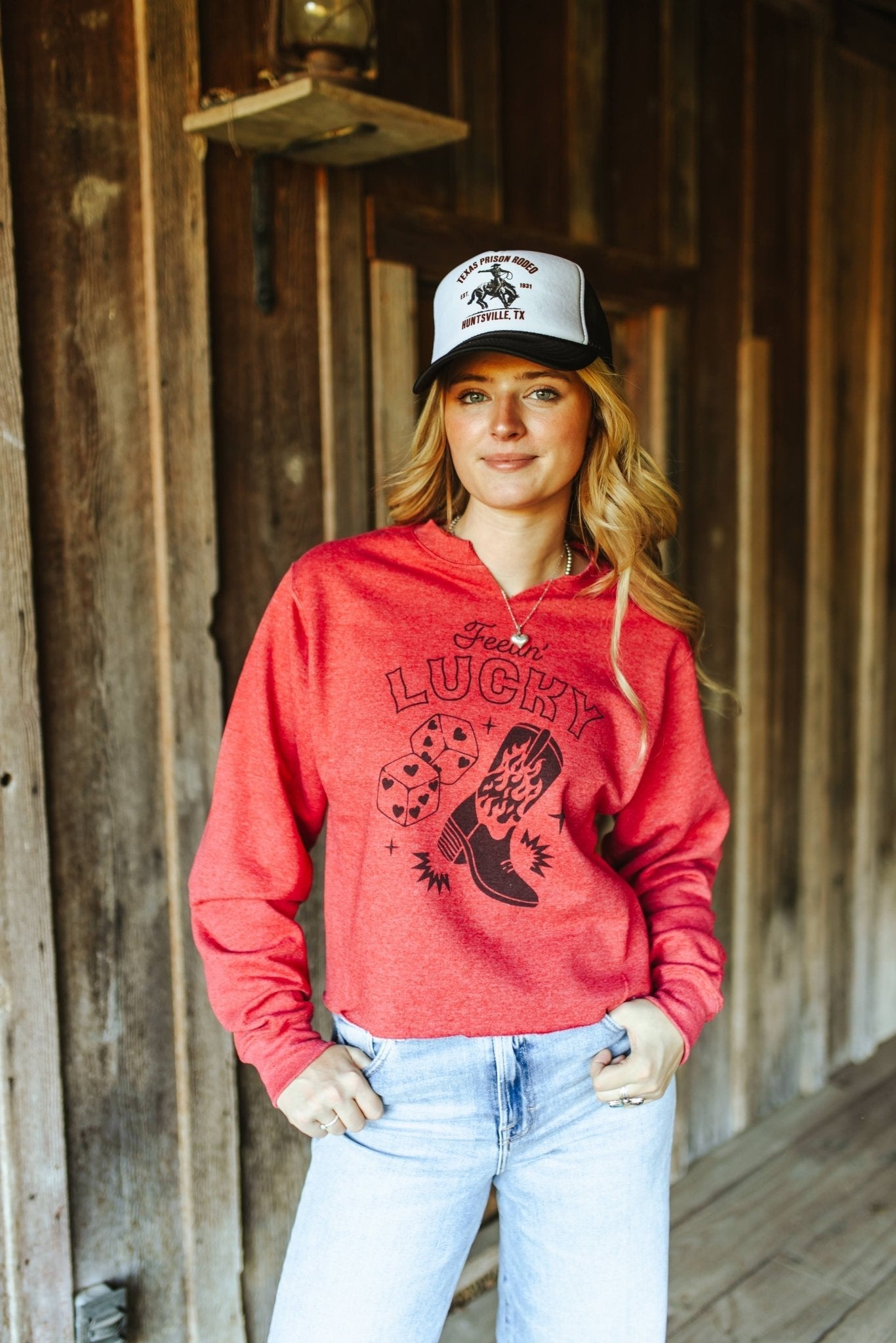 Feelin' Lucky Raw Hem V-Neck Crop Western Graphic Sweatshirt Wild Junkie