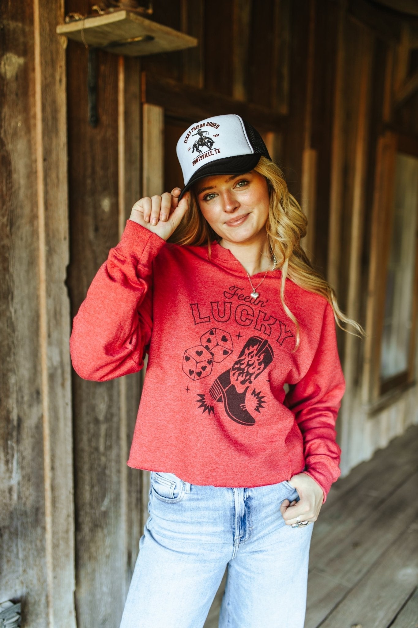 Feelin' Lucky Raw Hem V-Neck Crop Western Graphic Sweatshirt Wild Junkie