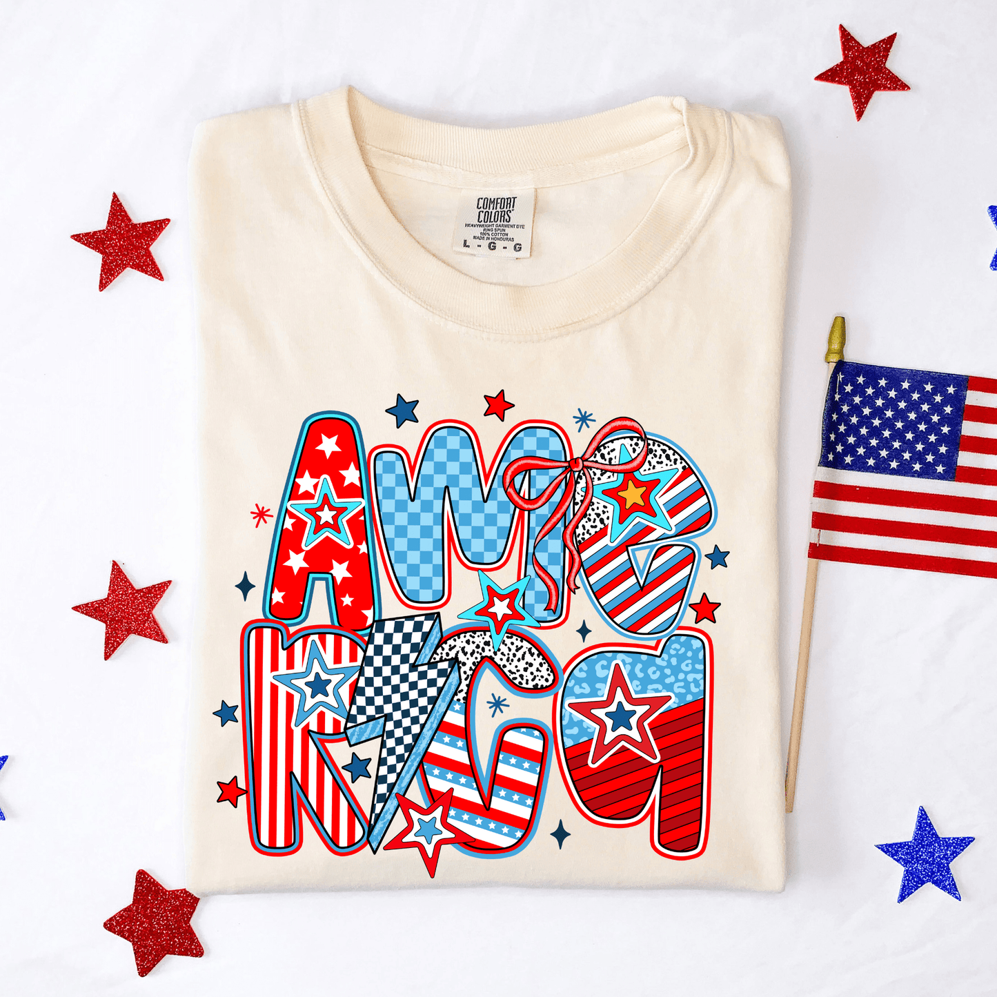 Checkered & Striped America Patriotic Graphic Tee T-Shirt Envy Stylz Boutique