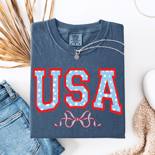 USA with Bow Patriotic Graphic Tee T-Shirt Envy Stylz Boutique