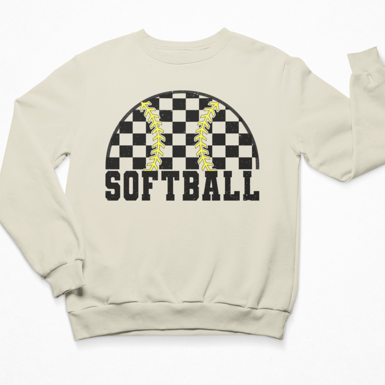 Softball Checkered Graphic Sweatshirt Tea Shirt Shoppe