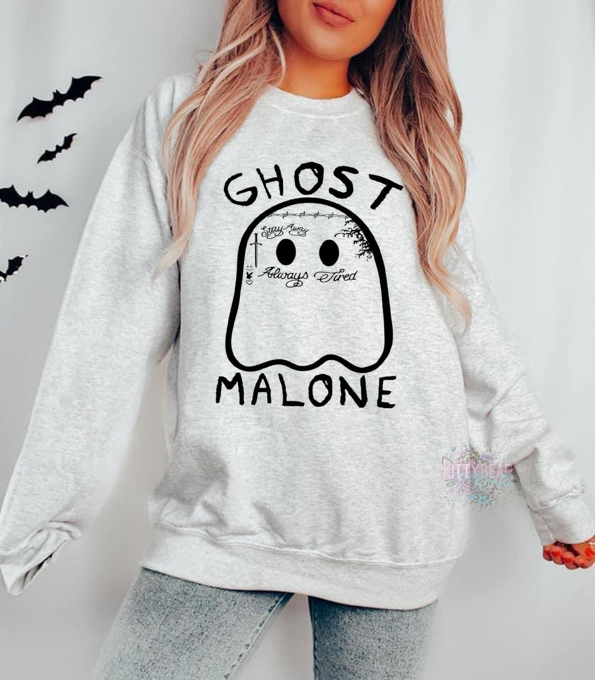 Ghost Malone Fall Halloween Graphic Crewneck Sweatshirt - Kittybear Krafts