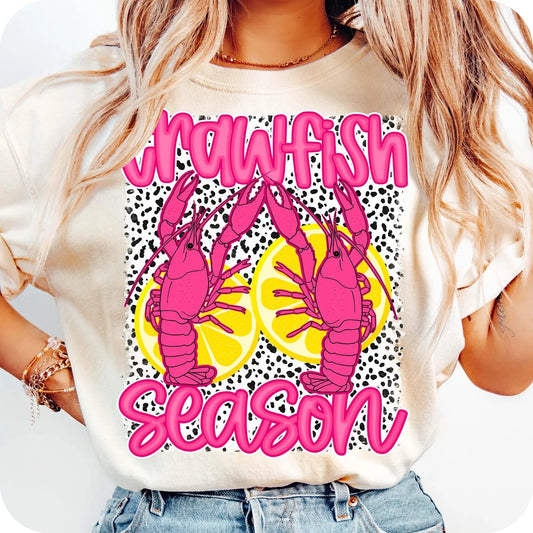 Crawfish Season Pink Dalmatian Print Graphic T-Shirt Gunpowder and Lace Boutique Nac