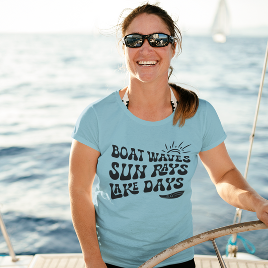 Boat Waves Sun Rays Lake Days Graphic T-Shirt Tea Shirt Shoppe