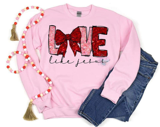 Love Like Jesus Valentine's Graphic Short Sleeve Tee, Long Sleeve Tee Or Crewneck Sweat shirt Kittybear Krafts