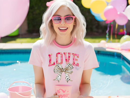LOVE Speckled Bow Valentine's Graphic Short Sleeve Tee, Long Sleeve Tee or Crewneck Sweat shirt