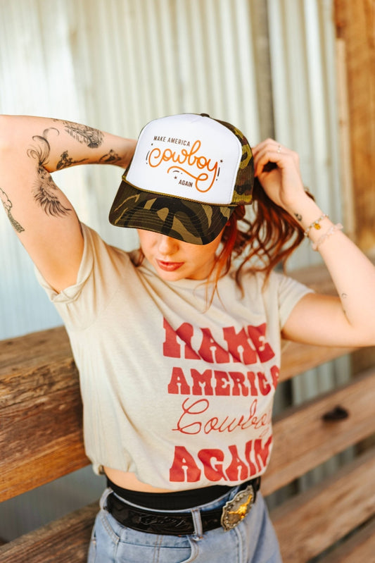 Make America Cowboy Again Camo Trucker Hat Wild Junkie