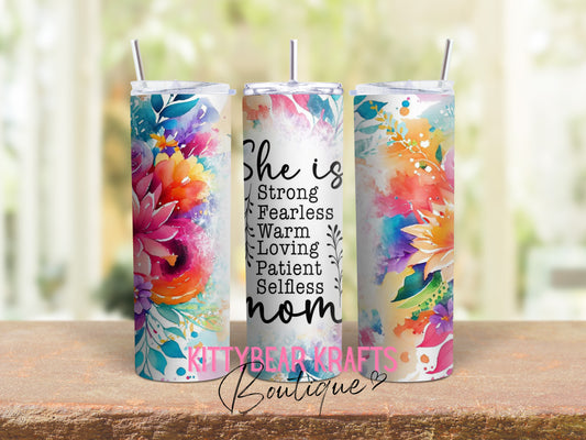 She is Mom Floral 20 oz Stainless Steel Tumbler