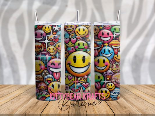 Smile Face Wall Graffiti 20 oz Stainless Steel Tumbler