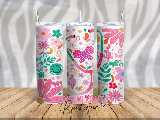 Stethoscope Floral Medical 20 oz Stainless Steel Tumbler
