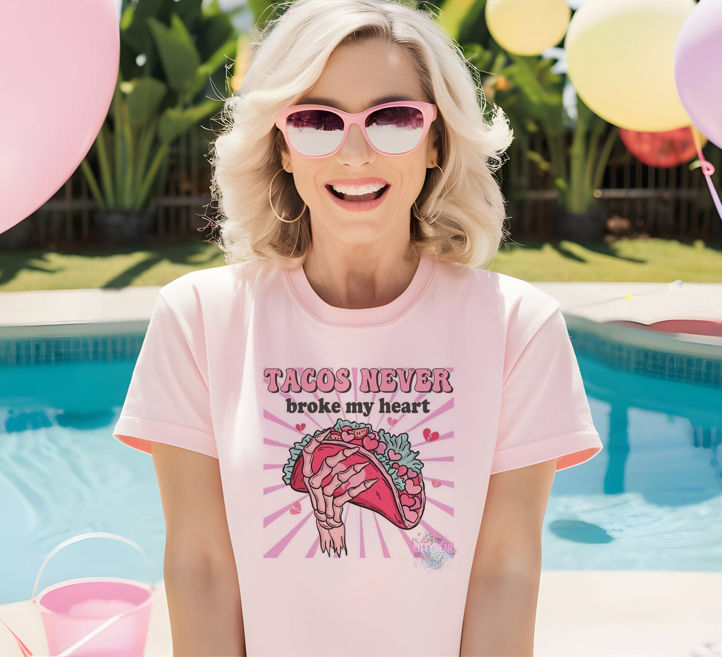 Tacos Never Broke My Heart Valentine's Graphic Short Sleeve Tee, Long Sleeve Tee or Crewneck Sweat shirt